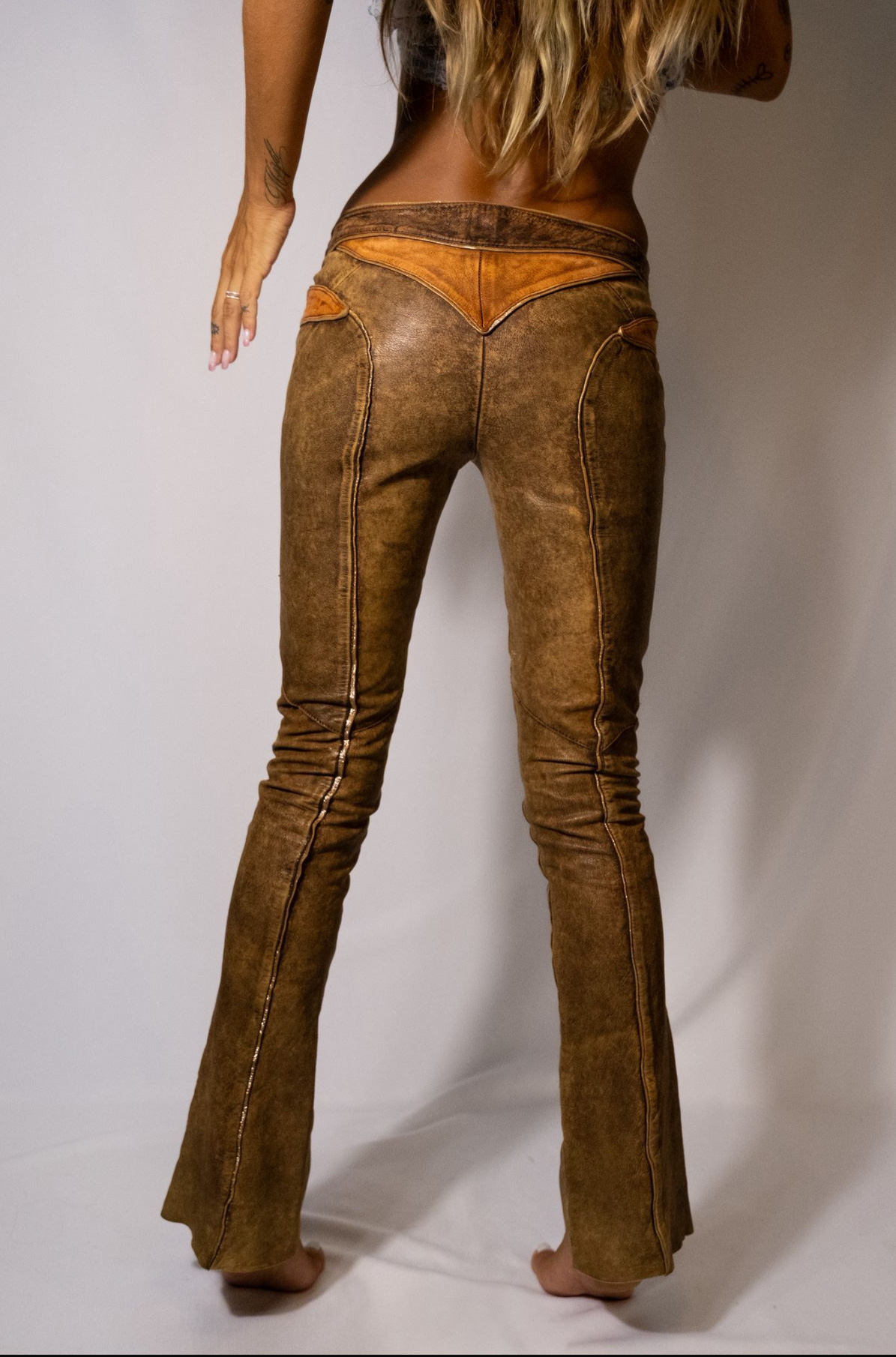 Roberto cavalli ss 2002 low rise brown leather pants