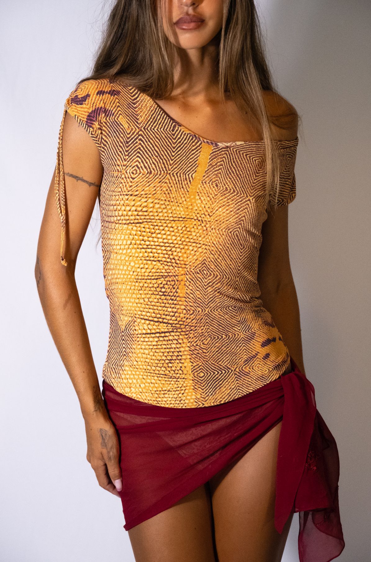Roberto cavalli class orange and purple snake print top